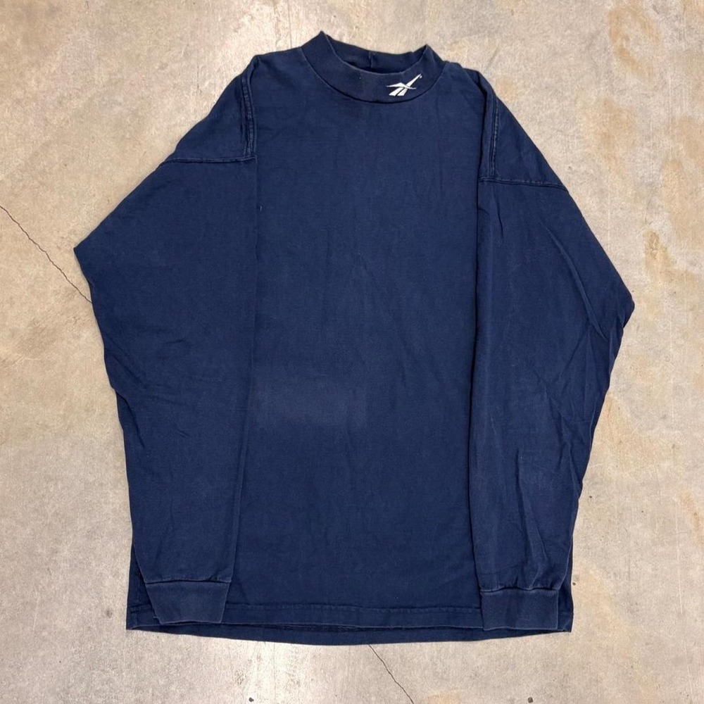 Vintage 90s Reebok Navy Blue Mock Neck Long Sleeve Shirt CB 69410 Mens L